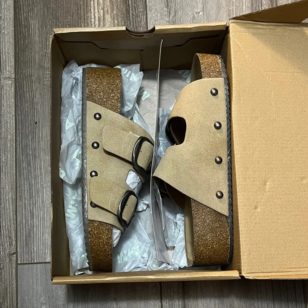 MIA Tan Sandals with Black Buckles - Picture 10 of 10